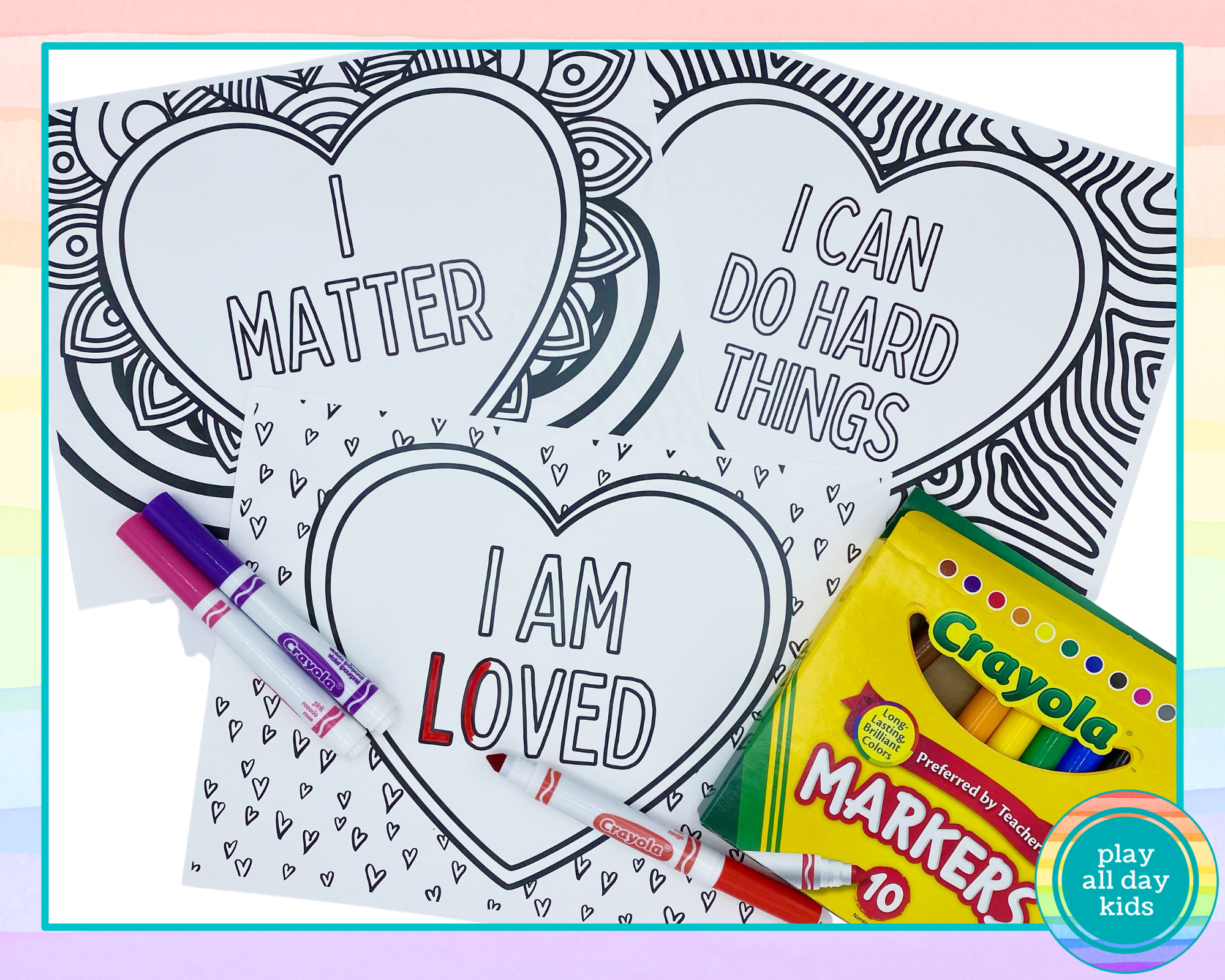 Positive Affirmation Coloring Pages, Set of 3 Printable Coloring